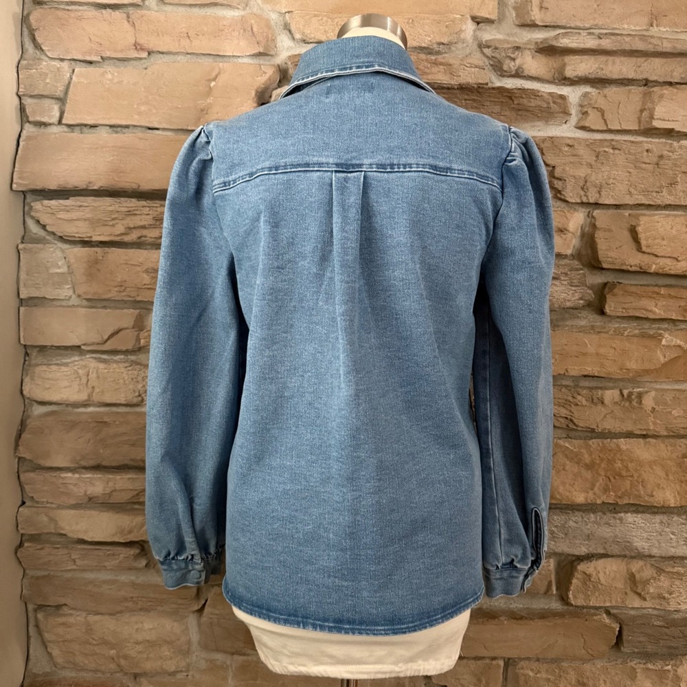 Bagatelle Collection Womens Medium Wash Puff Sleeve Denim Snap Front Shirt M - Picture 5 of 11
